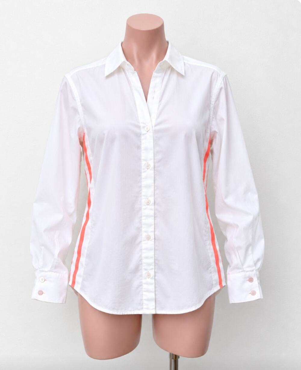 Zara Off White Hot Pink Stitching Button Down Long Sleeve Collared Shirt Large